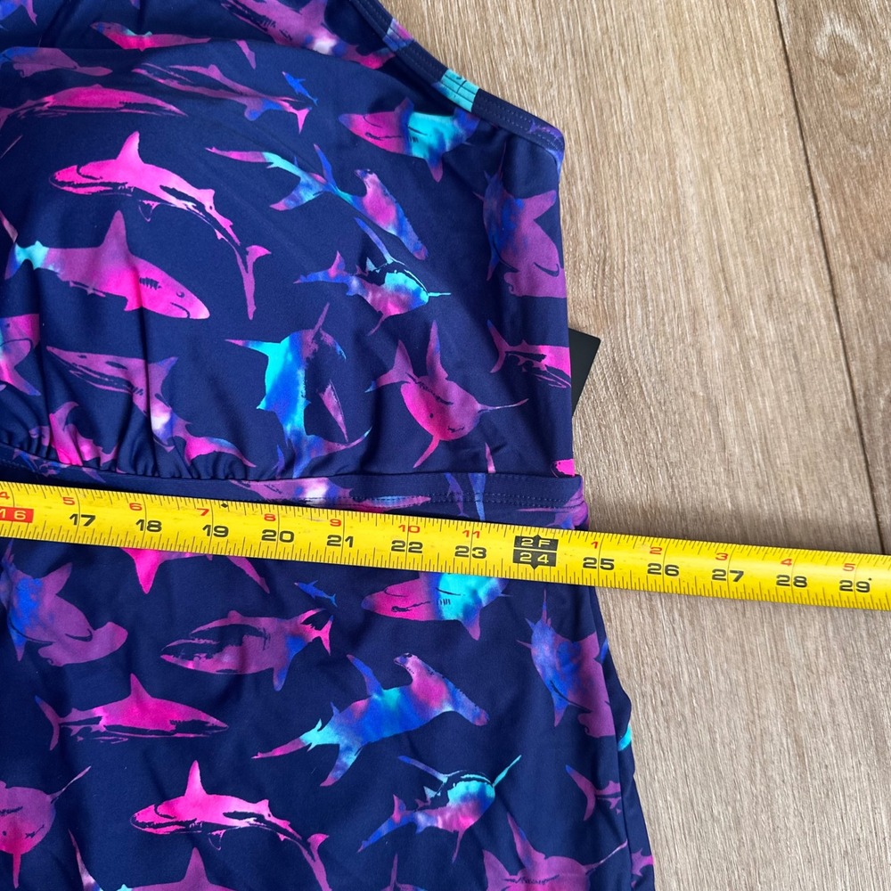 Torrid Shark Print Tankini Swim Set Navy Blue Pink Purple Plus Size 6 NEW - Picture 6 of 11